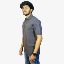 Men's Charcoal Grey Polo T-Shirt – Premium Cotton Casual Half Sleeve Collar T-Shirt for Men